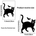 Detalle de pegatinas de pared gato negro de Halloween con dimensiones y tallas del producto - Gatito con Colmillos (PH_QTC15)