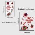 Detailed Halloween wall decal dimensions showing bloody eyeball and HELP text stickers - Ph_qtx14 Terrifying Eyes
