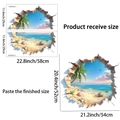 Detail of 3D broken wall tropical island beach wall sticker showing layout and finished sizes - Tropical Beach Scenery Style (PH_QT9702)