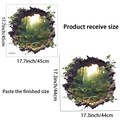 Detail of 3D forest wall sticker showing 45x45cm size and realistic broken wall effect - Forest Landscape Pattern (PH-QT9711) / 45cmx45cm