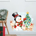 Vinilo decorativo navideño con muñeco de nieve, conejos y árbol para decoración hogar - Estilo Acuarela Muñeco de Nieve Árbol (PH_QTB60墙贴)
