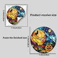 Halloween pumpkin window decal showing 11.4 inch size and stained glass ghost design - Full Moon with Pumpkin and Dead Tree (JDT-H7010)