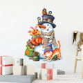 Festive Christmas snowman wall sticker with cute cat and gift boxes for home decor - Snowman Top Hat Style (PH_QTB56)