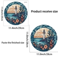Detail showing stained glass lighthouse wall sticker dimensions and finished size layout - Sunset Reef Lighthouse Style (JDT-H7031)