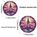 Graphic showing 29x29cm received size and 28x28cm finished coastal lighthouse window sticker - Dreamy Purple Sunset Lighthouse Style (JDT-H7053)