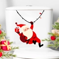 Christmas Santa Claus bathroom wall sticker for toilet tank decoration in waterproof PVC - Santa Claus Hanging on Lights Style (PH_QTB46)
