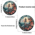 Detail showing dimensions for the lighthouse wall sticker in 28cm finished diameter - Red Sun Lighthouse Style (JDT-H7034)