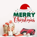 Festive Merry Christmas wall sticker with red letters and santa hat for home decoration - Green And Red Mixed Style (PH_QTB58)