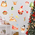 Détails de stickers muraux de Noël à l'aquarelle avec Père Noël et renne sur mur blanc - Ensemble Multi-éléments Style Aquarelle (PH-QTH8004)