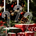 Three transparent acrylic candy cane ornaments hanging with white satin ribbons - Candy Cane Shape (TM_A057)