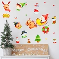 Stickers muraux de Noël avec Père Noël et bonhomme de neige pour décoration intérieure - Père Noël en Traîneau avec Renne (PH-QTH8003)