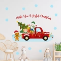 Detaillierte Aquarell-Weihnachtswandtattoos mit rotem LKW, Schneemann und Schneeflocken - Roter Weihnachts LKW Lebkuchenmann Stil (PH_QTB64)