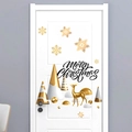 Detail of gold reindeer and geometric Christmas tree decals on a white modern door - Gold Snowflake Reindeer Tree Set (PH-QTC230)