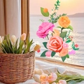 Orange camellia and pink rose electrostatic window stickers for home wall decoration - Rose and Camellia (JDT-A85)