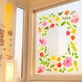 Bunte Aquarell Blumen Fensterbilder statisch haftend für Glasdekoration zu Hause - Mehrfarbige Grüne Pflanzen Blumen (JDT-A95)