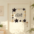 Modern Christmas wall decal with Merry Christmas text and stars on a white door - Black Frame 3D Star Snowflake Merry Christmas (PH-QTC236)