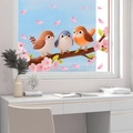 Statische raamfolie met cartoon vogels en kersenbloesems voor huisdecoratie - Cartoon Vogels Florale Stijl (JDT-W003)