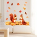 Pegatinas de pared de otoño con ardillas y hojas de arce para decoración de salón - Ardilla de Otoño Hoja de Arce (PH_QTB83)