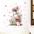 Kreativer Wandaufkleber mit Rosen Treppe und Schmetterlingen für Hausdekoration - Blumenleiter-Stil (PH_QTB84)