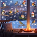 Weihnachtliche Fensteraufkleber mit Vögeln und Schneeflocken für die Glasdekoration - Weihnachten Rotkehlchen Vögel Schneeflocken Stil (JDT-X84)