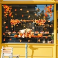 Pegatinas de otoño para ventanas con osos lindos en columpio y hojas de membrillo naranja - Estilo Osos Calabaza Otoño (JDT-A163)