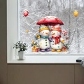 Detailansicht der Weihnachts-Schneemann-Fensteraufkleber mit Schirm und Geschenken - Schneemann Mit Regenschirm (JDT-A160)