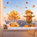 Thanksgiving window stickers featuring maple tree, scarecrow and pumpkins for autumn decor - Maple Tree Scarecrow Set (JDT-A167)
