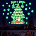Leuchtende Weihnachtsbaum-Wandaufkleber mit Weihnachtsmann und Schneemann im Dunkeln - YG_B054 Grünes Leuchten