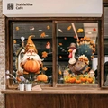 Thanksgiving window stickers with gnomes, pumpkins, and maple leaves for autumn decor - JDT-A165