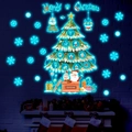 Leuchtende Weihnachts-Wandaufkleber mit glühendem Baum und Schneemann auf Ziegelwand - YG_B054 Blaues Leuchten