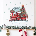 Christmas wall stickers featuring a vintage red train and snowflakes for home holiday decor - Christmas Train Style (PH_QTB100)