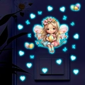 Stickers muraux fée lumineux avec cœurs et papillons brillants pour chambre d'enfant - Bleu