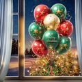 Weihnachtsfensterbilder mit bunten Ballons, Sternen und festlichen Grüßen zum Fest - Weihnachtsballon (JDT-A182)