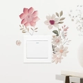 Pastel floral wall sticker set with pink flowers and green leaves for home wall decor - Floral Style AX3029