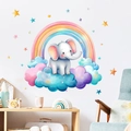 Watercolor cartoon elephant on rainbow cloud wall decals for kids room nursery decor - Cartoon Elephant Rainbow Style (PH_QTB162)