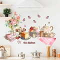 Watercolor floral wall sticker set with teapot, cake and kitchen text for dining decor - Watercolor Warm Kitchen (PH_QTB152)