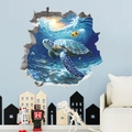 Adesivo murale 3D tartaruga marina con vista subacquea al tramonto per pareti - Stile Tartaruga Marina Sott'acqua 3D (PH_QTB166)
