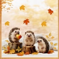 Fensterbilder mit Igeln und Herbstlaub für die herbstliche Dekoration im Wohnbereich - Igel Herbst Thema (JDT-A156)