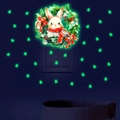 Luminous wall stickers featuring a cute bunny with Christmas wreath glowing in the dark - Rabbit in Wreath - Green Luminous (YG_B074 Green)