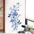 Blue peony floral wall sticker in vintage Chinese porcelain style for home wall decoration - Blue Peony Style (PH_QTB178)