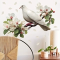 Creative wall sticker featuring a white pigeon on blooming branches for home decor - White Dove Branch Pattern (PH_QTB181)
