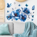 Blaue Blumen Wandtattoo mit Schmetterlingen für elegante Flur und Bad Wanddekoration - Traumhaft Blau Blume Schmetterling (PH_QTB183)
