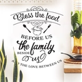 Minimalist black kitchen wall sticker with Bless the food quote and cutlery icons - Black (PH_QTB200)