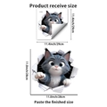 Dettaglio dell'adesivo murale gatto 3D che mostra layout e dimensioni per l'arredamento - Gatto a Strisce Blu Grigio Curioso (PH_QTB168)