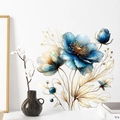 Adesivo murale autoadesivo con eleganti fiori blu e crema per decorazioni domestiche moderne - Motivo a Foglie di Fiori Blu (PH_QTB186)