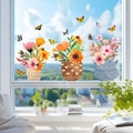 Aquarell-PVC-Fensteraufkleber mit drei Blumentöpfen und acht bunten Schmetterlingen - Blumentopf Und Schmetterling (JDT-A263)