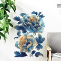 Sticker mural style chinois avec deux pivoines bleues et dorées pour salon et chambre - Style Pivoine Bleue (PH_QTB187)