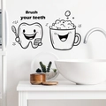Vinilo decorativo de diente cartoon con frase Brush your teeth para pared de baño - Patrón de Dibujos Animados de Cepillado de Dientes (PH_QTB197)