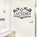 Moderner schwarzer LAUNDRY Türaufkleber mit Schnörkeln für Waschküche und Badezimmer - Waschküche Buchstabenschild (PH_QTB214)