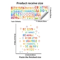 Detailoverzicht van 3 vellen regenboog muurstickers met afmetingen 60x100cm na het aanbrengen - Regenboog Motiverende Citaten Stijl (PH_QTB233)